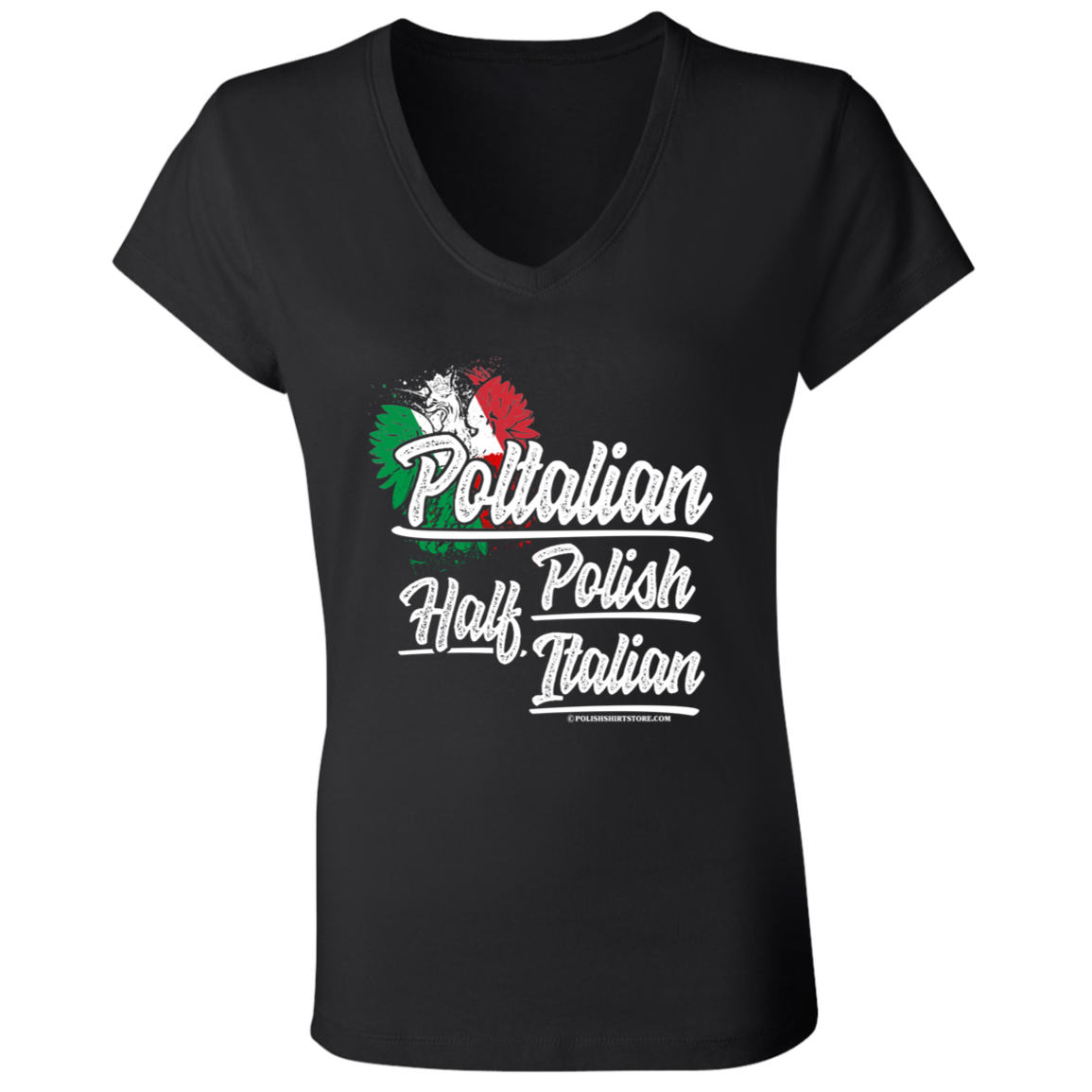 Half Polish Half Italian Poltalian Apparel CustomCat B6005 Ladies' Jersey V-Neck T-Shirt Black S