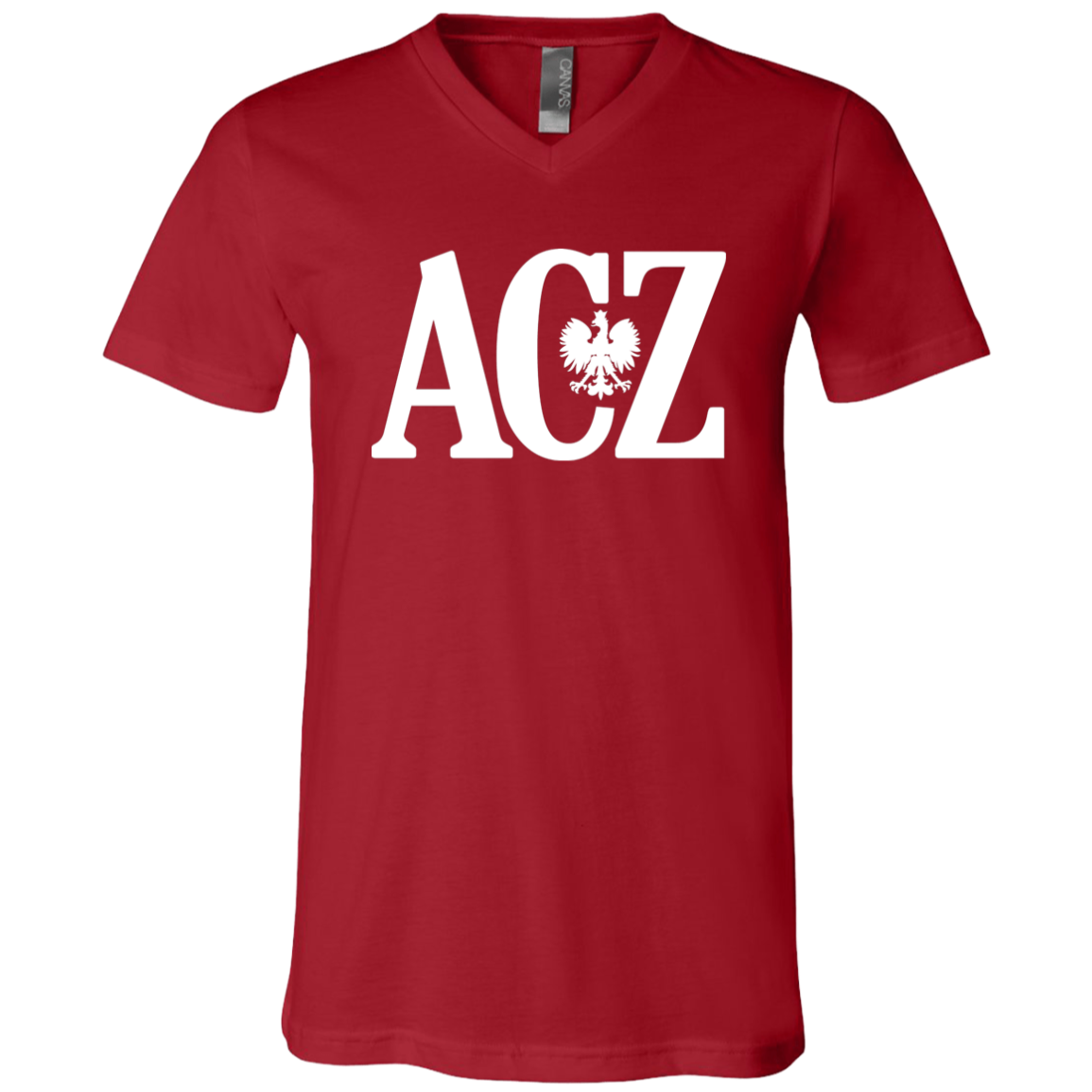 Polish Surname Ending in ACZ Apparel CustomCat 3005 Unisex Jersey SS V-Neck T-Shirt Canvas Red X-Small