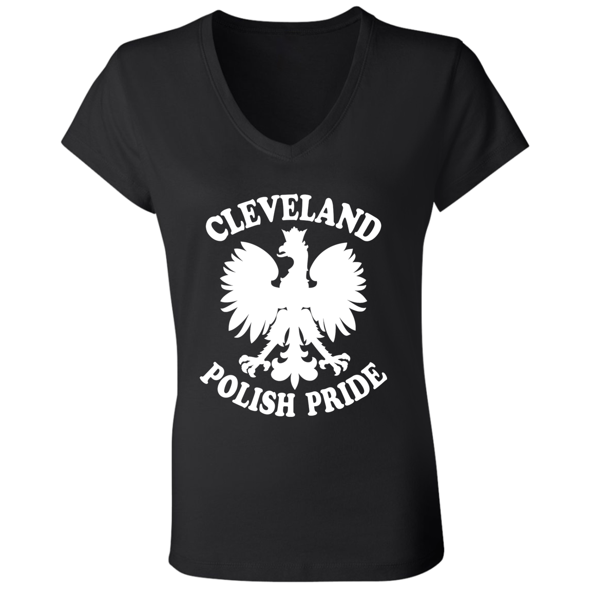 Cleveland Polish Pride Apparel CustomCat B6005 Ladies' Jersey V-Neck T-Shirt Black S