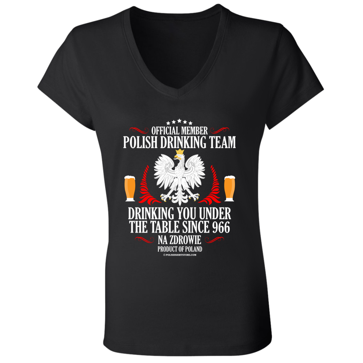 Official Member Of The Polish Drinking Team Apparel CustomCat B6005 Ladies' Jersey V-Neck T-Shirt Black S
