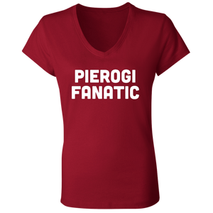 Pierogi Fanatic - B6005 Ladies' Jersey V-Neck T-Shirt / Red / S - Polish Shirt Store