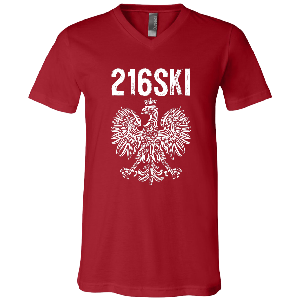216SKI Cleveland Ohio Polish Pride Apparel CustomCat 3005 Unisex Jersey SS V-Neck T-Shirt Canvas Red X-Small