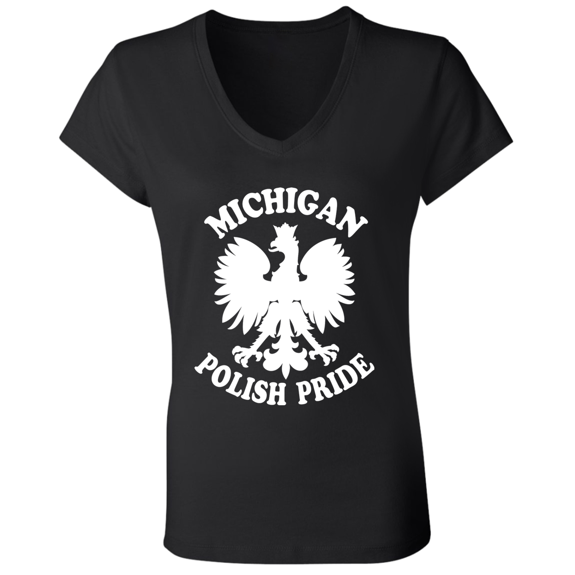Michigan Polish Pride Apparel CustomCat B6005 Ladies' Jersey V-Neck T-Shirt Black S