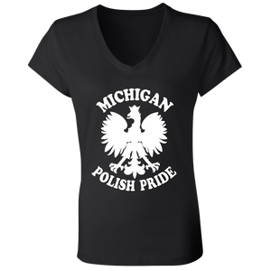 Michigan Polish Pride - B6005 Ladies' Jersey V-Neck T-Shirt / Black / S - Polish Shirt Store