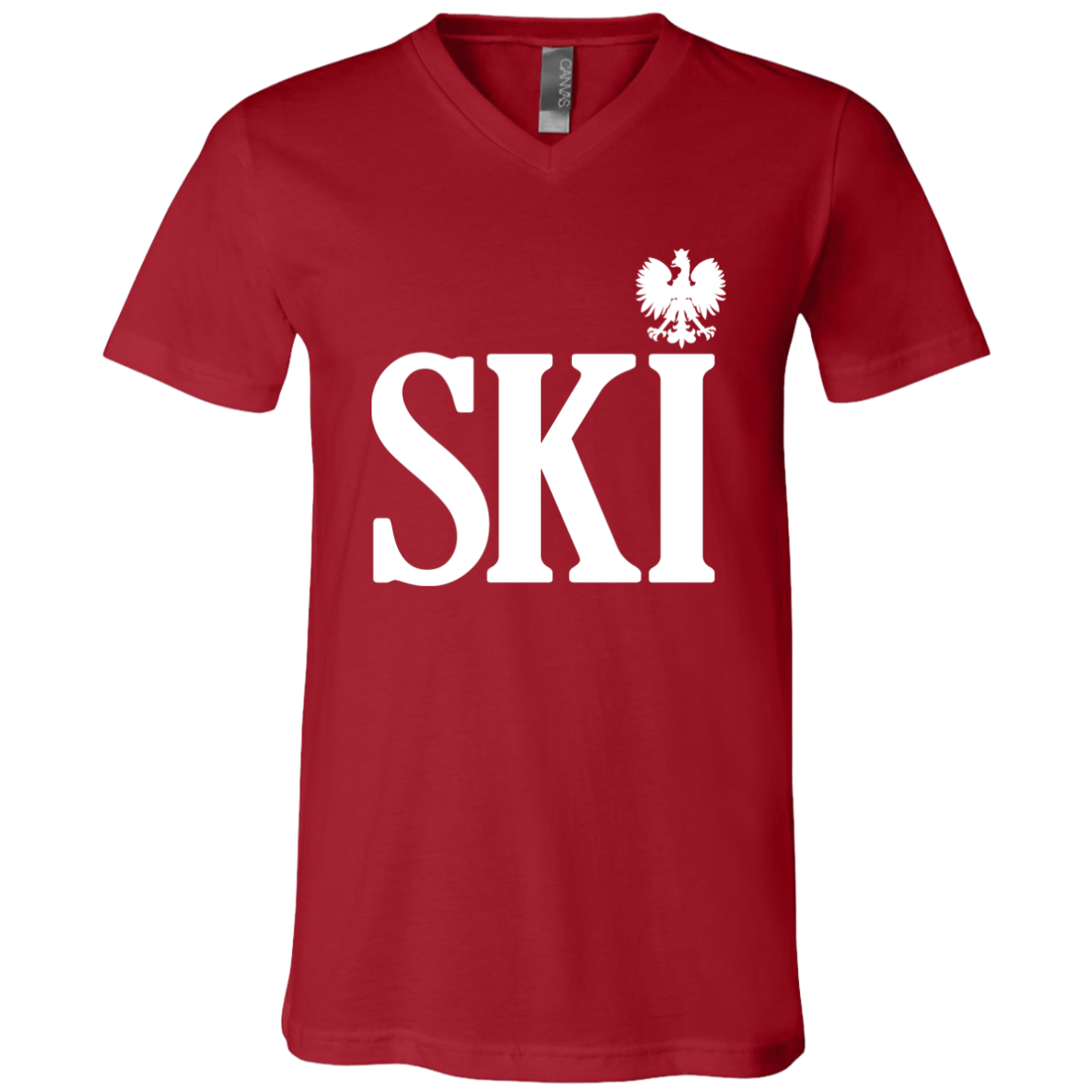 SKI Polish Surname Ending Apparel CustomCat 3005 Unisex Jersey SS V-Neck T-Shirt Canvas Red X-Small