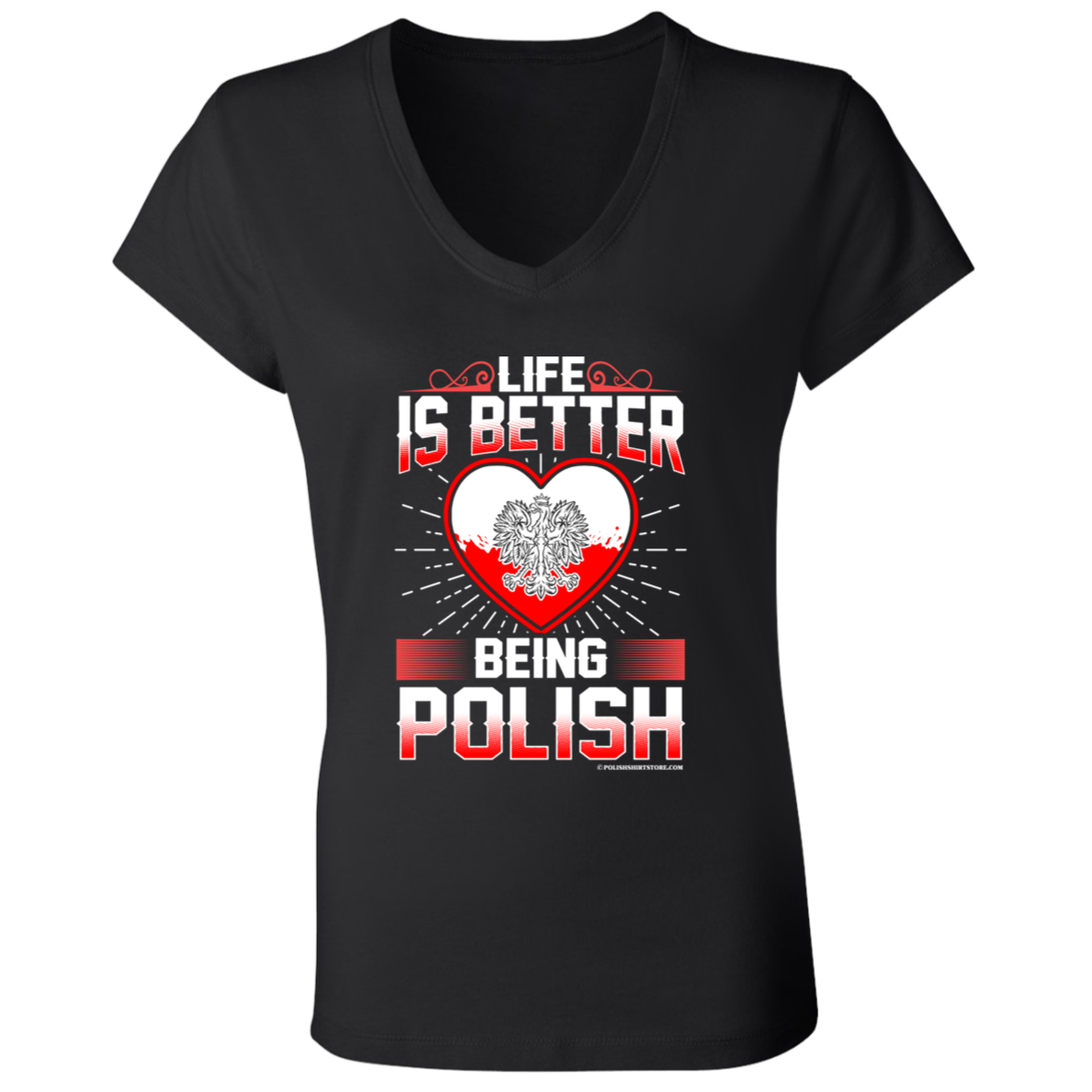 Life Is Better Being Polish Apparel CustomCat B6005 Ladies' Jersey V-Neck T-Shirt Black S