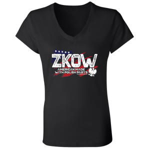 ZKOW Surname With Polish Parts - B6005 Ladies' Jersey V-Neck T-Shirt / Black / S - Polish Shirt Store
