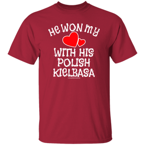 He Won My Heart With His Polish Kielbasa - G500 5.3 oz. T-Shirt / Cardinal / S - Polish Shirt Store