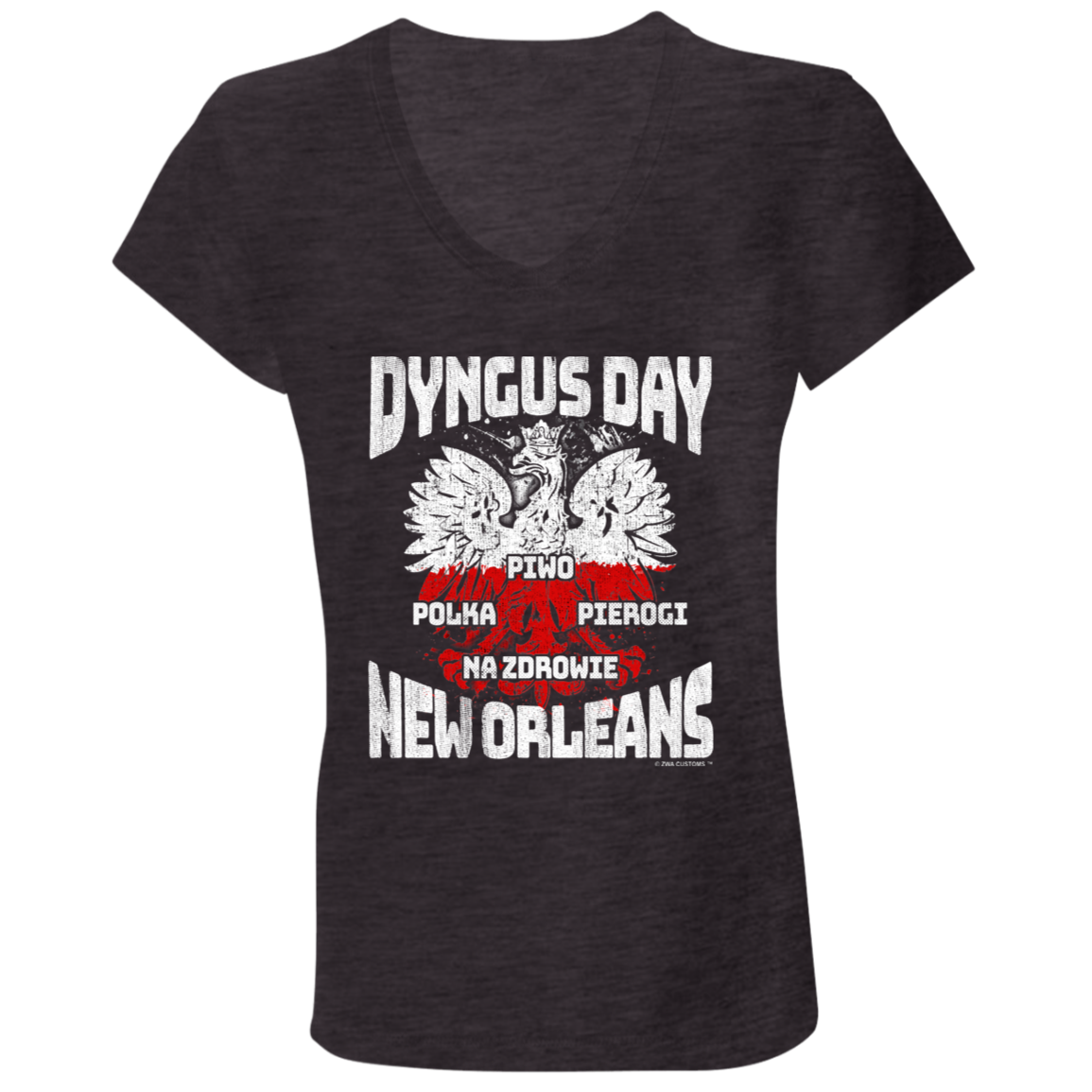 Dyngus Day New Orleans Apparel CustomCat B6005 Ladies' Jersey V-Neck T-Shirt Dark Grey Heather S