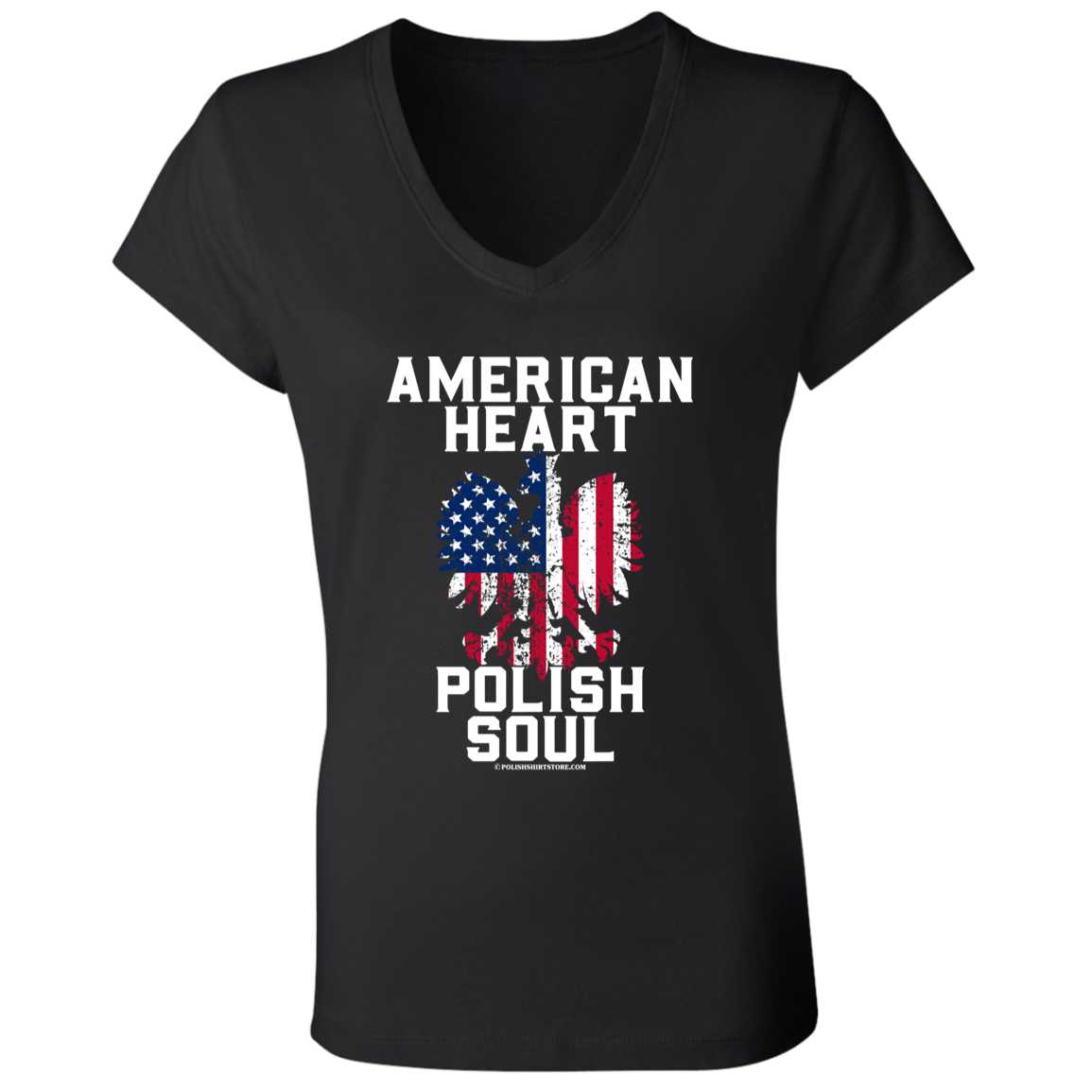American Heart Polish Soul Apparel CustomCat B6005 Ladies' Jersey V-Neck T-Shirt Black S