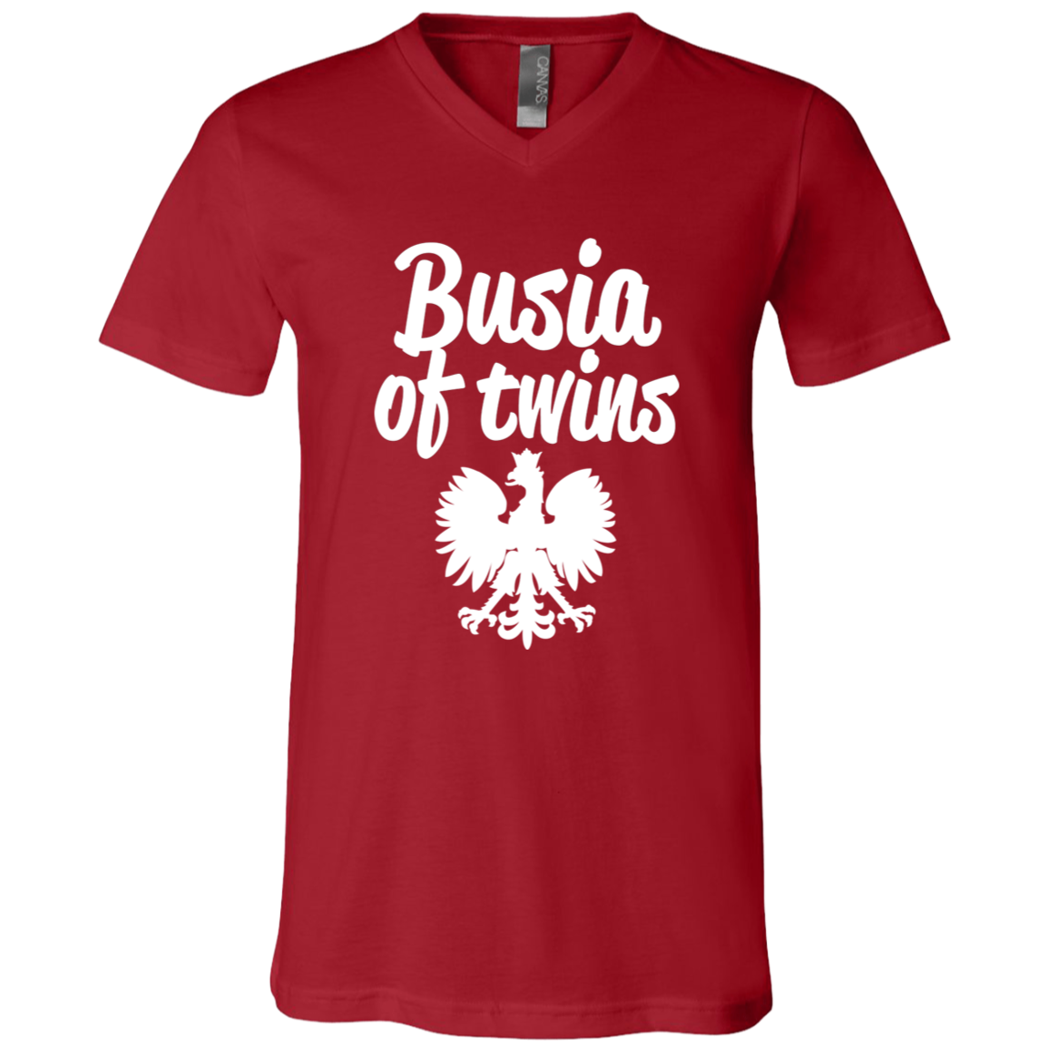 Busia of Twins Apparel CustomCat 3005 Unisex Jersey SS V-Neck T-Shirt Canvas Red X-Small