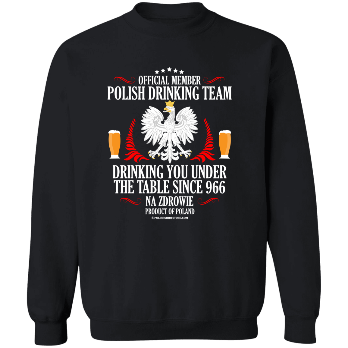 Official Member Of The Polish Drinking Team Apparel CustomCat G180 Crewneck Pullover Sweatshirt Black S