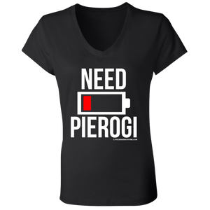 Need Pierogi Battery Low - B6005 Ladies' Jersey V-Neck T-Shirt / Black / S - Polish Shirt Store