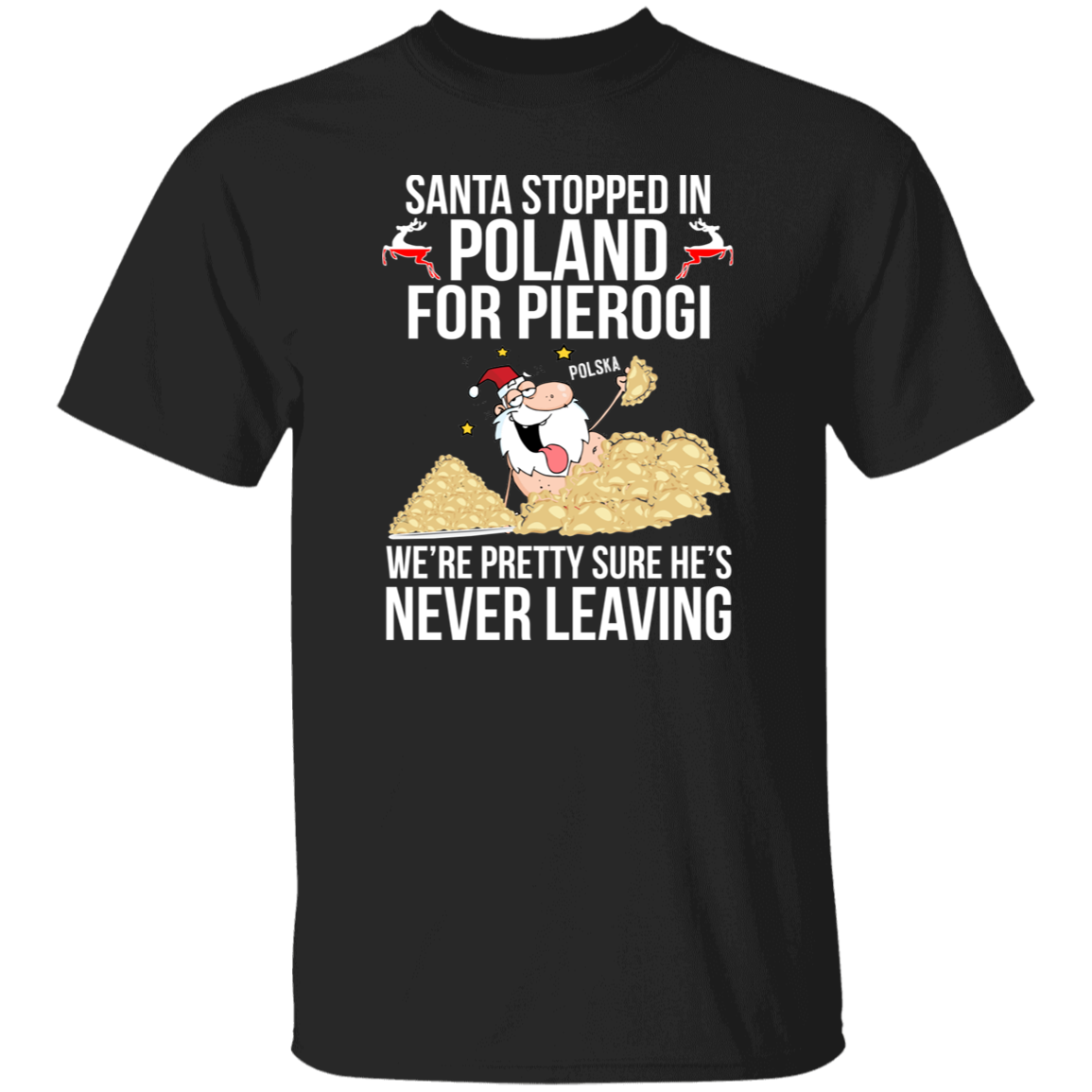 Santa Stopped in Poland for Pierogi Apparel CustomCat G500 5.3 oz. T-Shirt Black S
