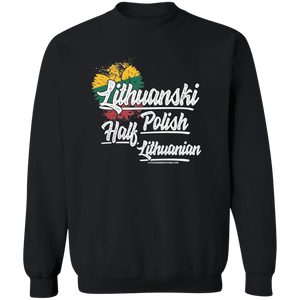 Lithuanski Half Lithuania Half Polish - G180 Crewneck Pullover Sweatshirt / Black / S - Polish Shirt Store