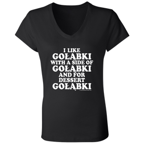 Golabki With A Side Of Golabki - B6005 Ladies' Jersey V-Neck T-Shirt / Black / S - Polish Shirt Store