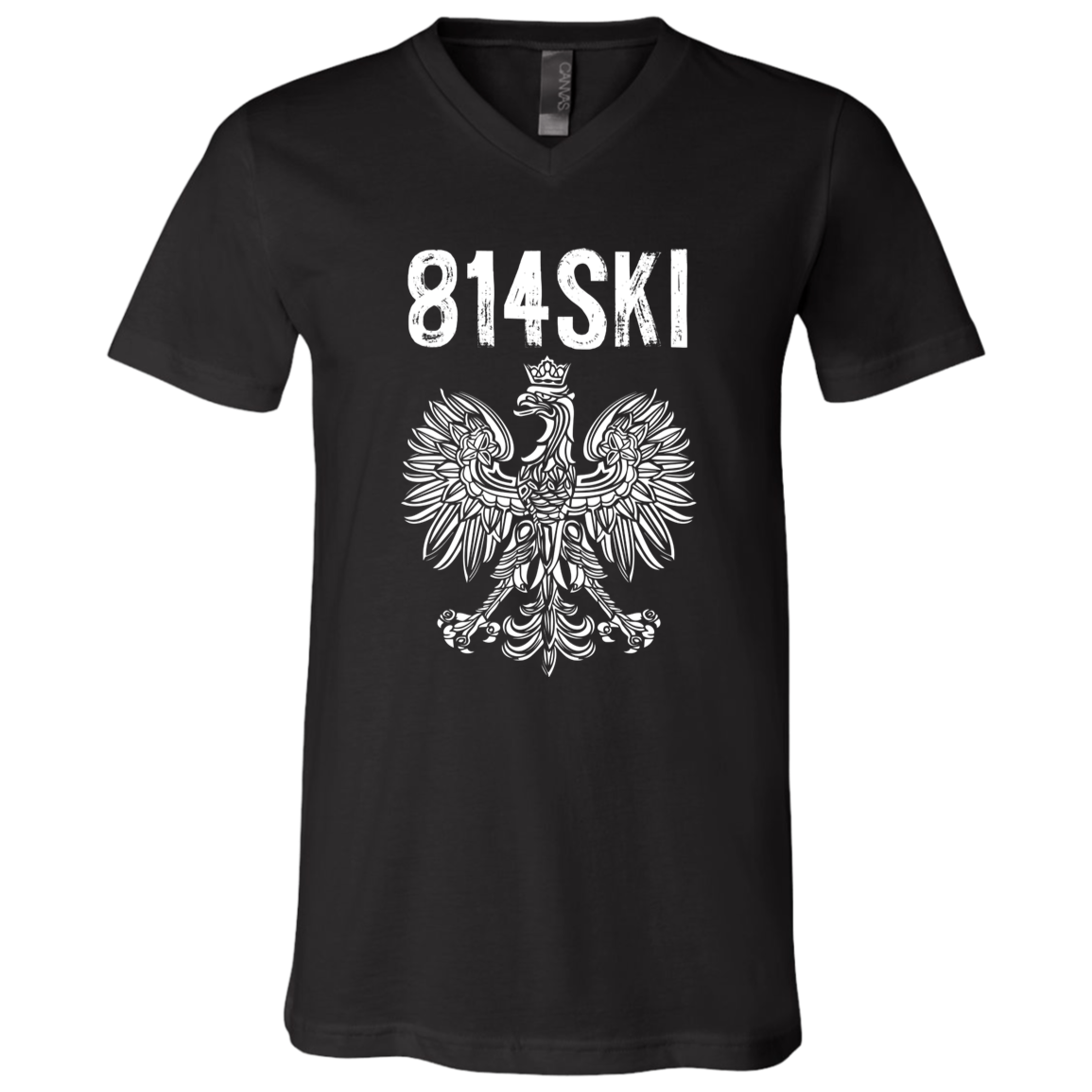 Erie Pennsylvania Polish Pride Area Code 814 Apparel CustomCat 3005 Unisex Jersey SS V-Neck T-Shirt Black X-Small