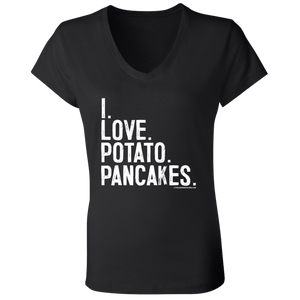 I Love Potato Pancakes - B6005 Ladies' Jersey V-Neck T-Shirt / Black / S - Polish Shirt Store