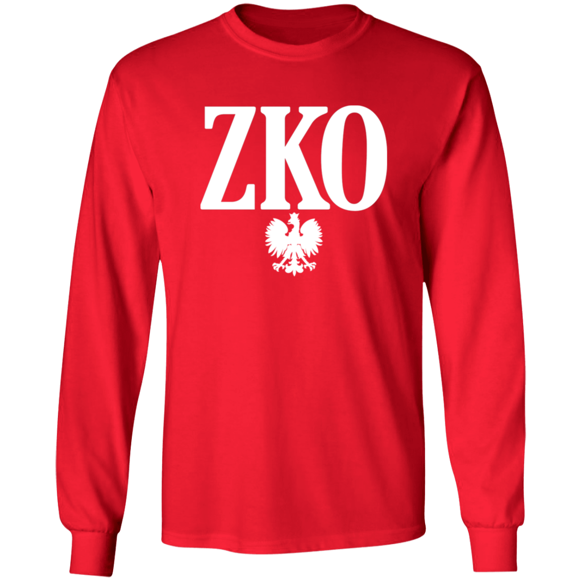 ZKO Polish Surname Ending Apparel CustomCat G540 LS T-Shirt Red S