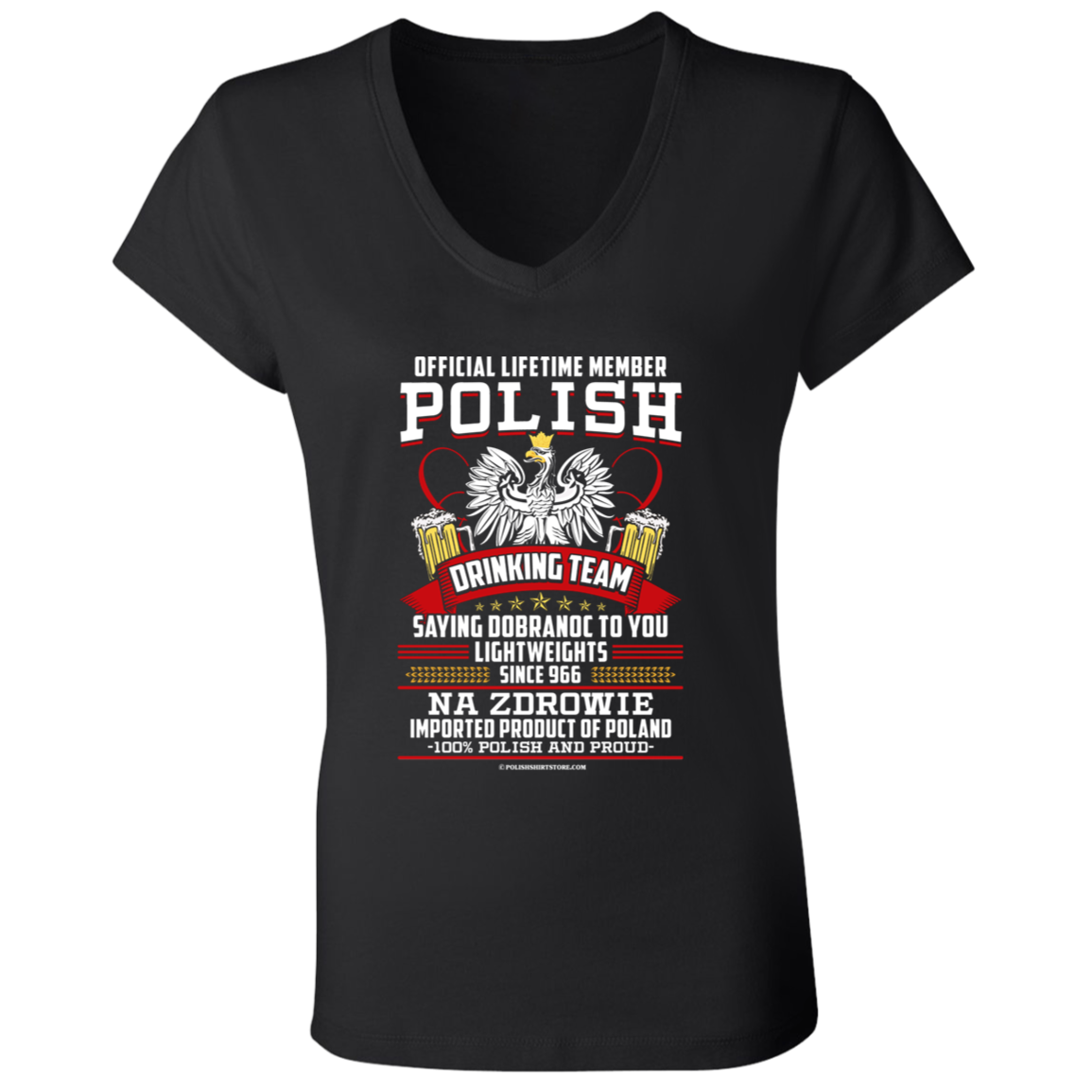 Polish Drinking Team Saying Dobranoc to You Lightweights Since 966 B6005 Ladies' Jersey V-Neck T-Shirt / Black / S