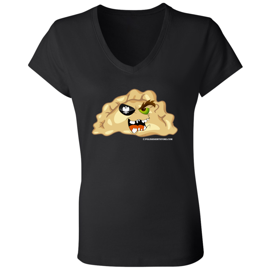 Halloween Pierogi Apparel CustomCat B6005 Ladies' Jersey V-Neck T-Shirt Black S