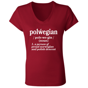Polwegian - Norwegian and Polish Descent - B6005 Ladies' Jersey V-Neck T-Shirt / Red / S - Polish Shirt Store