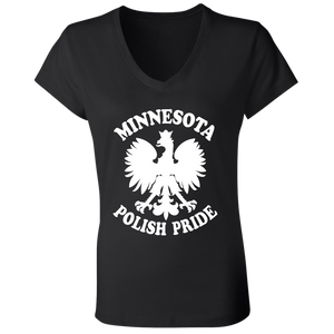 Minnesota Polish Pride - B6005 Ladies' Jersey V-Neck T-Shirt / Black / S - Polish Shirt Store