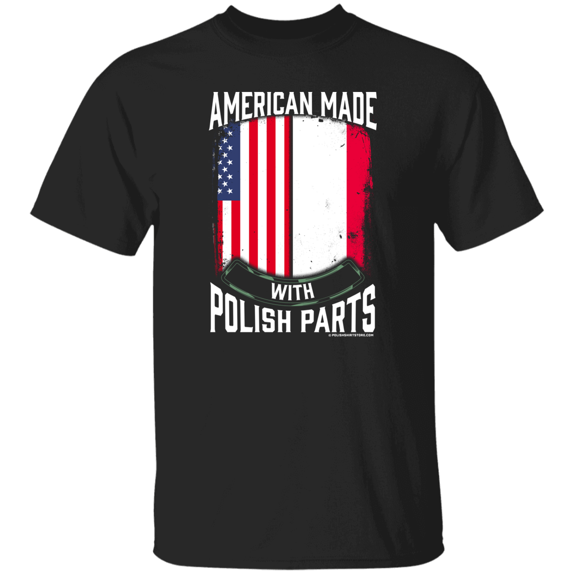 American Made with Polish Parts With Flags Apparel CustomCat G500 5.3 oz. T-Shirt Black S