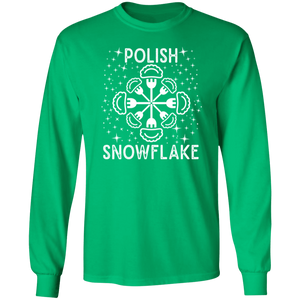 Polish Snowflake T-Shirt - G240 LS Ultra Cotton T-Shirt / Irish Green / S - Polish Shirt Store