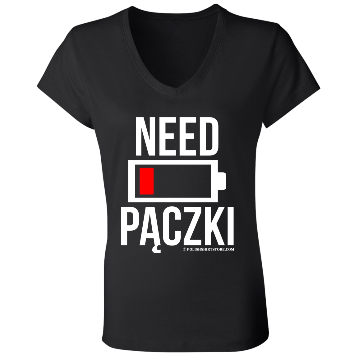 Need Paczki Battery Low Apparel CustomCat B6005 Ladies' Jersey V-Neck T-Shirt Black S