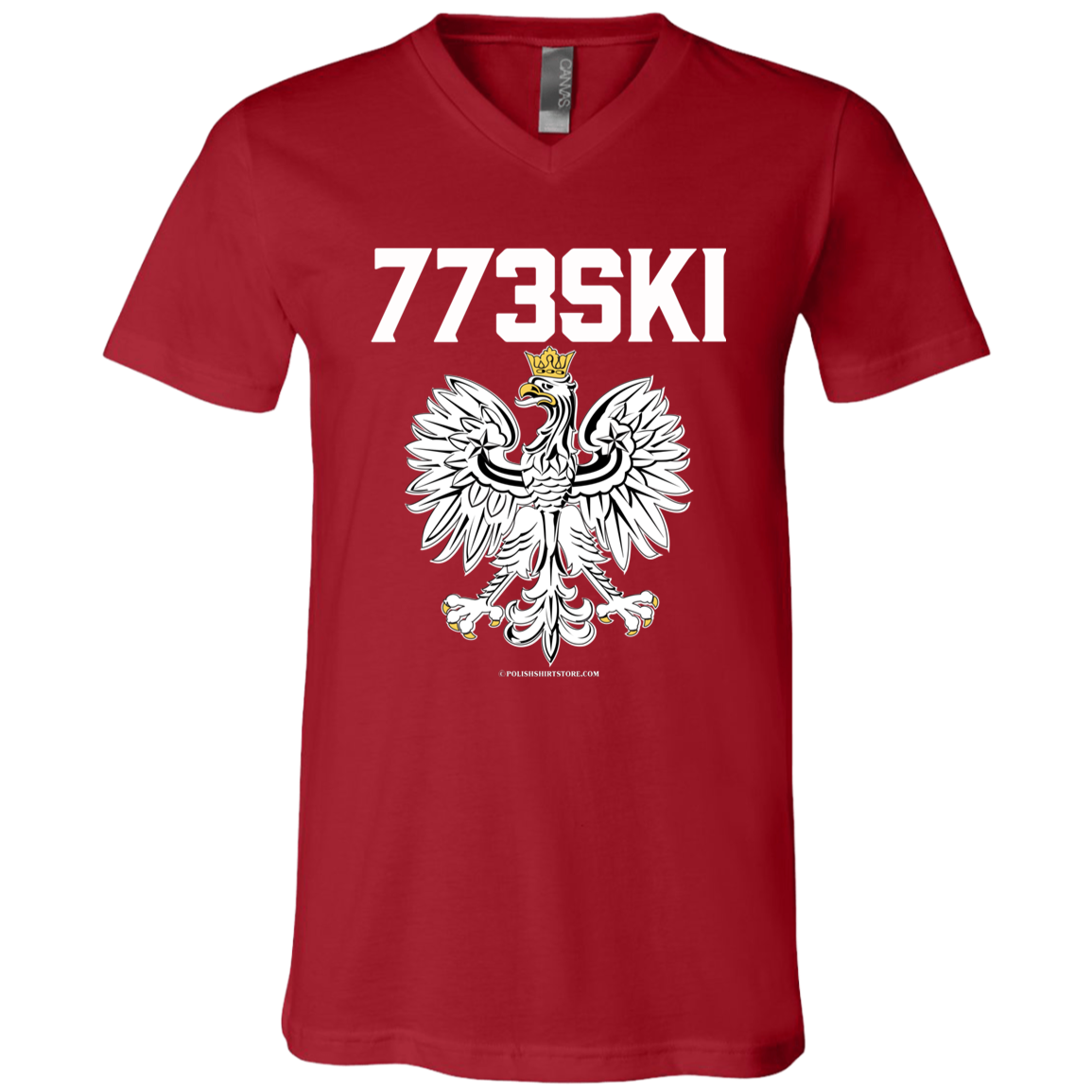 773ski Apparel CustomCat 3005 Unisex Jersey SS V-Neck T-Shirt Canvas Red X-Small