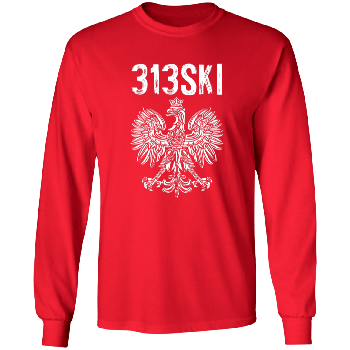 313SKI Detroit Michigan Polish Pride Apparel CustomCat G240 LS Ultra Cotton T-Shirt Red S