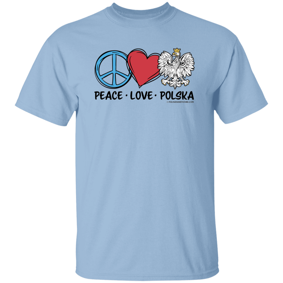 Peace Love Polska T-Shirts CustomCat Light Blue S 
