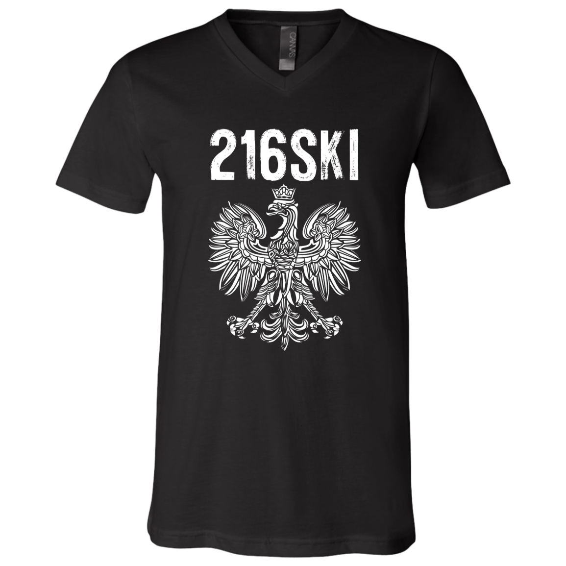 216SKI Cleveland Ohio Polish Pride Apparel CustomCat 3005 Unisex Jersey SS V-Neck T-Shirt Black X-Small