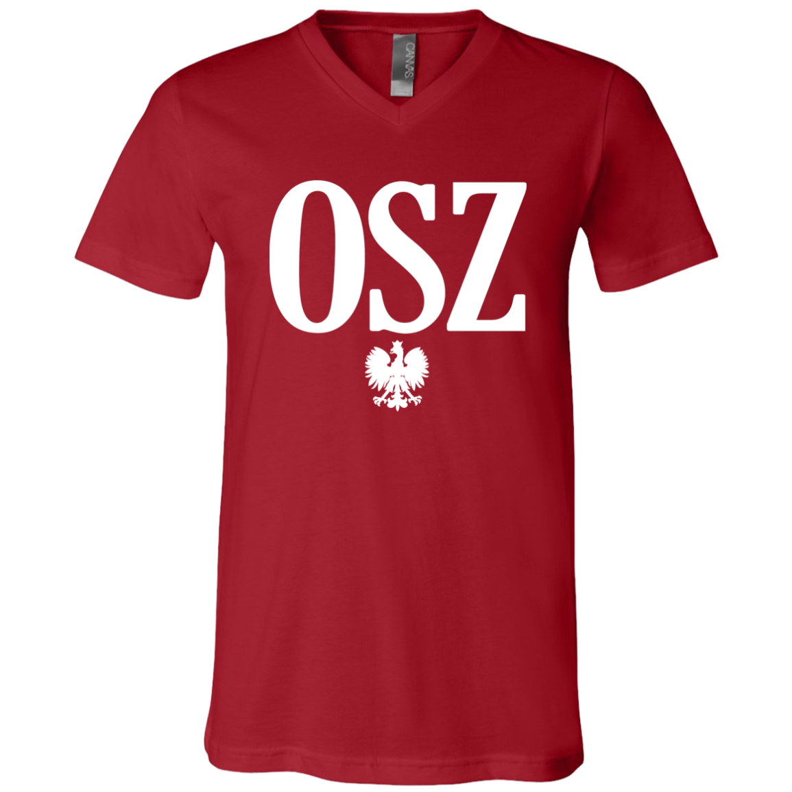OSZ Polish Surname Ending Apparel CustomCat 3005 Unisex Jersey SS V-Neck T-Shirt Canvas Red X-Small