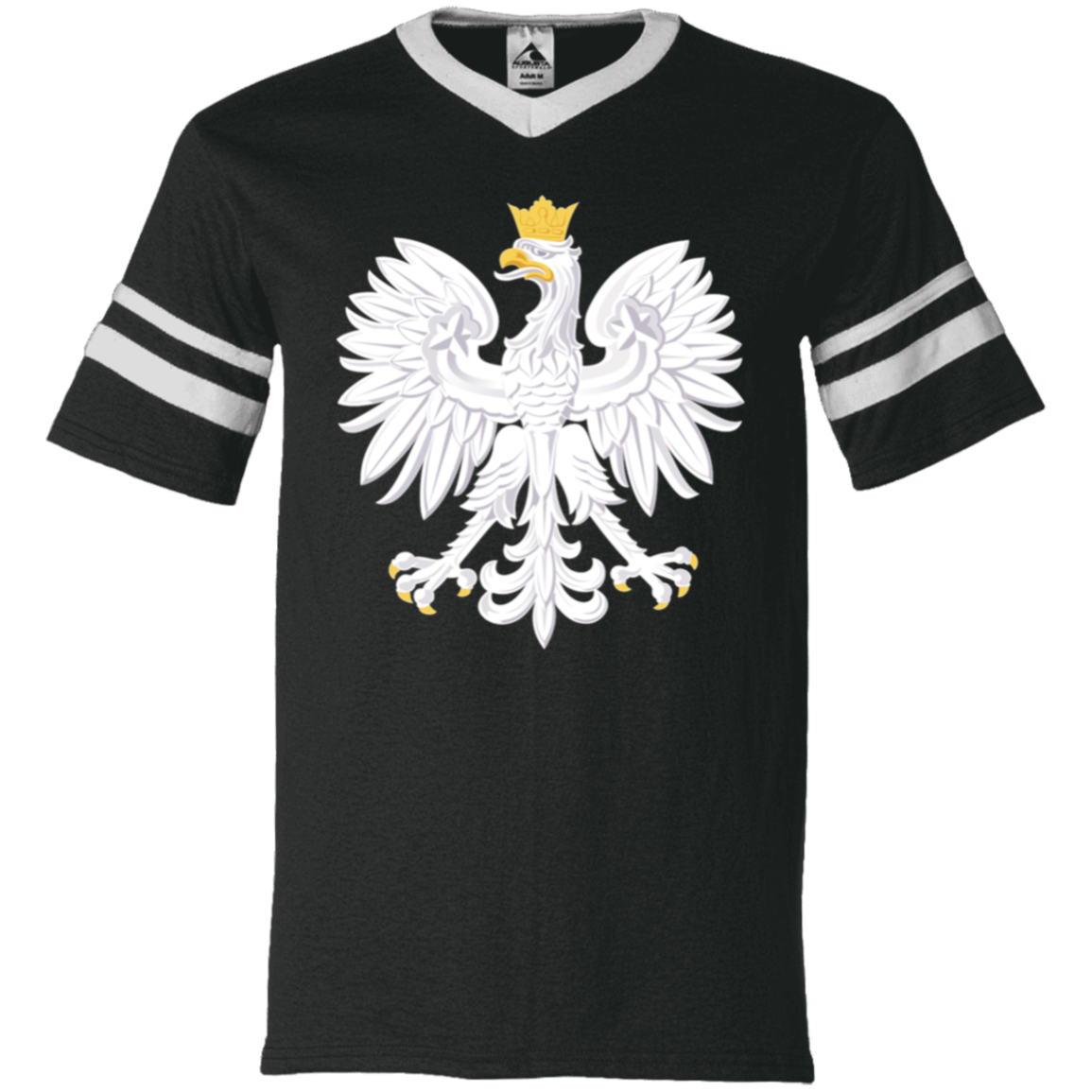 Polish Eagle V-Neck Sleeve Stripe Jersey T-Shirts CustomCat Black/White S 