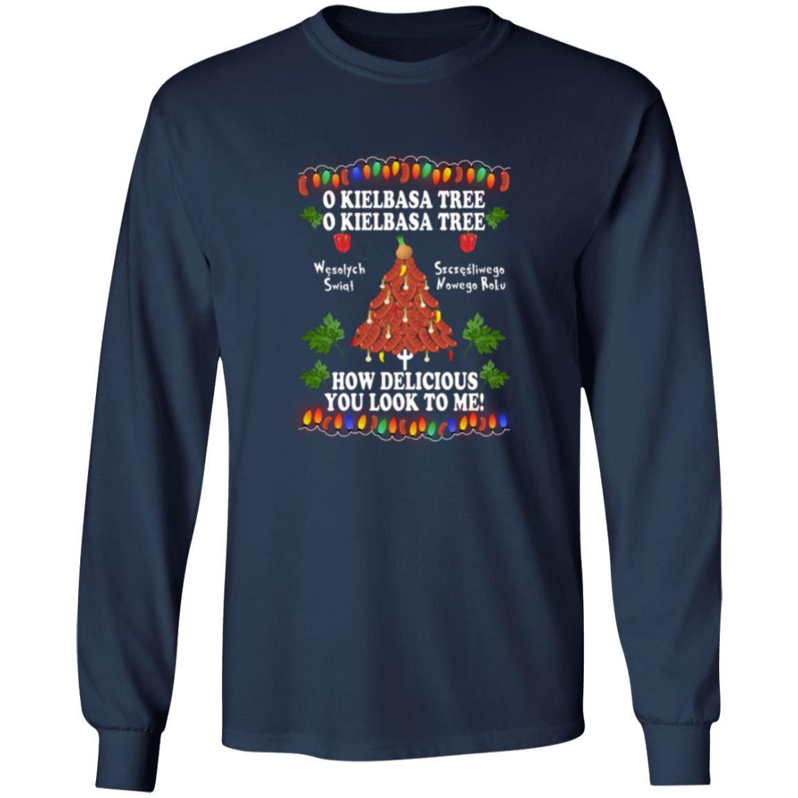 O Kielbasa Tree Apparel CustomCat G540 LS T-Shirt Navy S