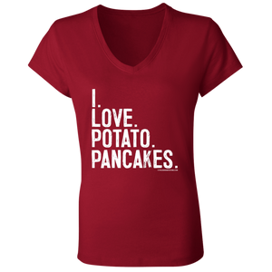 I Love Potato Pancakes - B6005 Ladies' Jersey V-Neck T-Shirt / Red / S - Polish Shirt Store