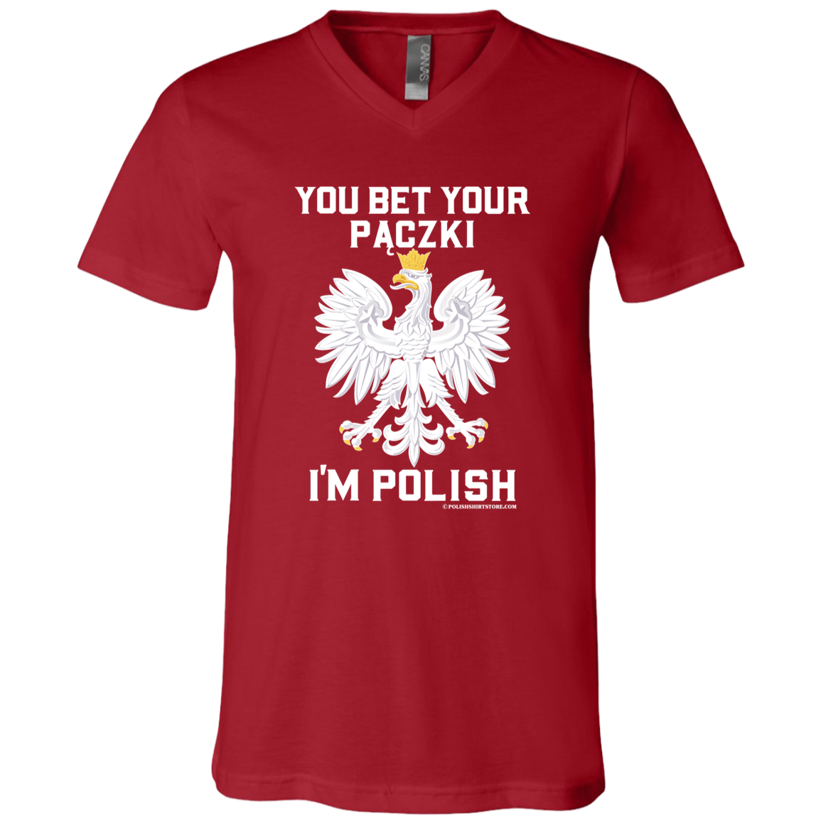 You Bet Your Paczki I&#39;m Polish Apparel CustomCat 3005 Unisex Jersey SS V-Neck T-Shirt Canvas Red X-Small