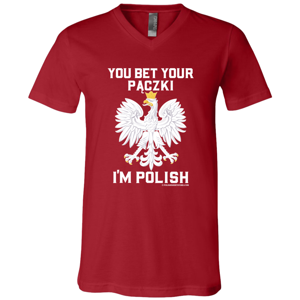 You Bet Your Paczki I'm Polish Apparel CustomCat 3005 Unisex Jersey SS V-Neck T-Shirt Canvas Red X-Small