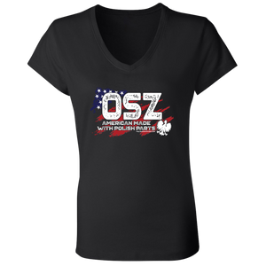 OSZ Surname With Polish Parts - B6005 Ladies' Jersey V-Neck T-Shirt / Black / S - Polish Shirt Store