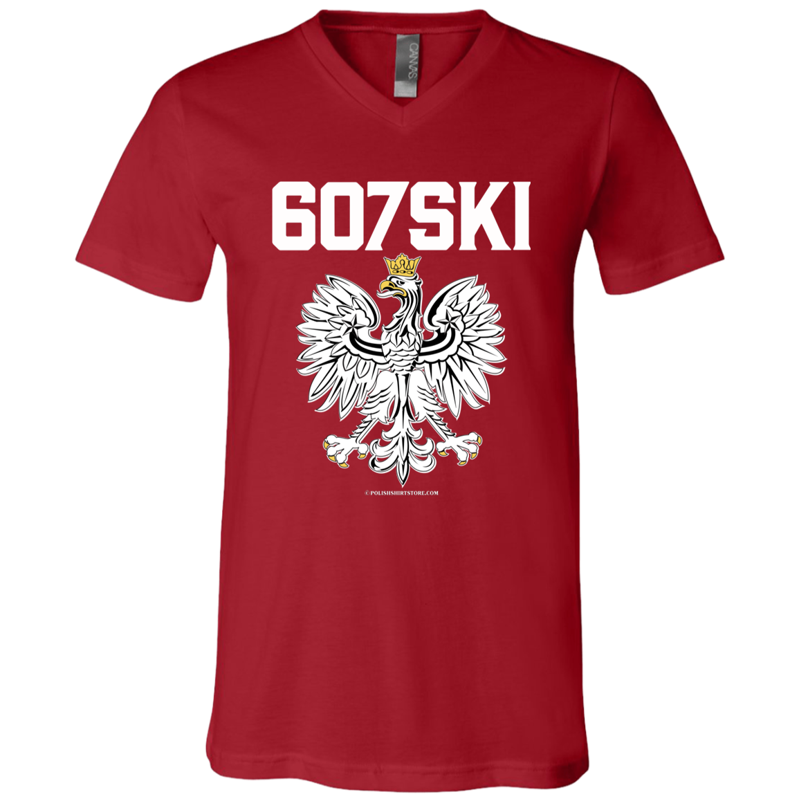 607SKI Apparel CustomCat 3005 Unisex Jersey SS V-Neck T-Shirt Canvas Red X-Small