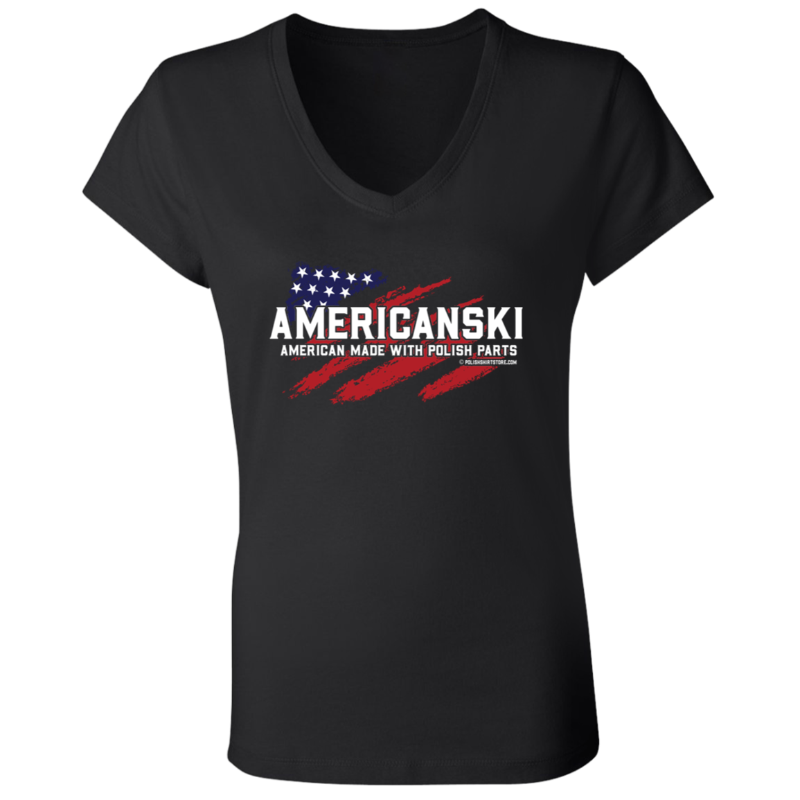 Americanski American Made With Polish Parts Apparel CustomCat B6005 Ladies' Jersey V-Neck T-Shirt Black S