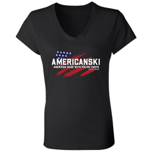 Americanski American Made With Polish Parts - B6005 Ladies' Jersey V-Neck T-Shirt / Black / S - Polish Shirt Store
