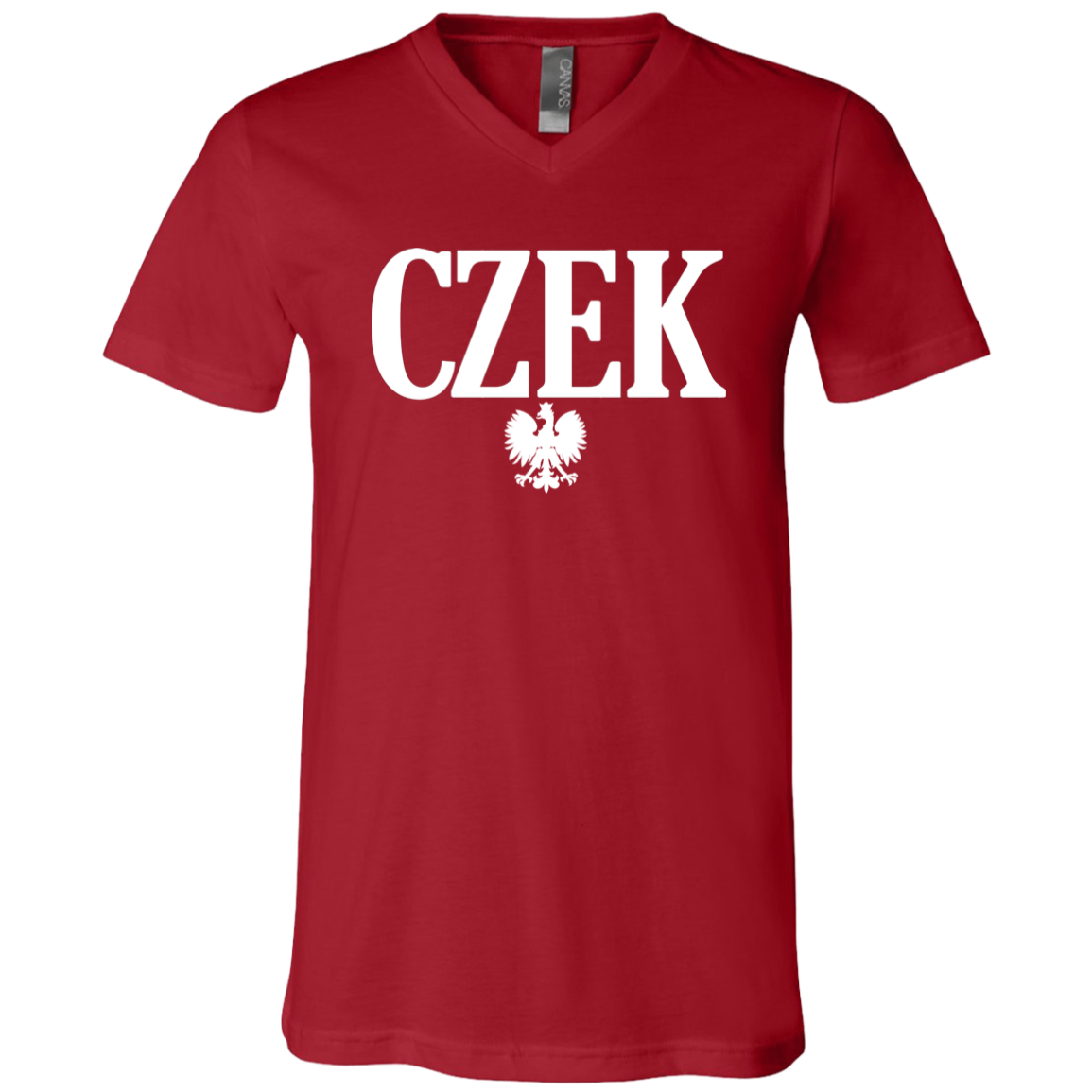 CZEK Polish Surname Ending Apparel CustomCat 3005 Unisex Jersey SS V-Neck T-Shirt Canvas Red X-Small