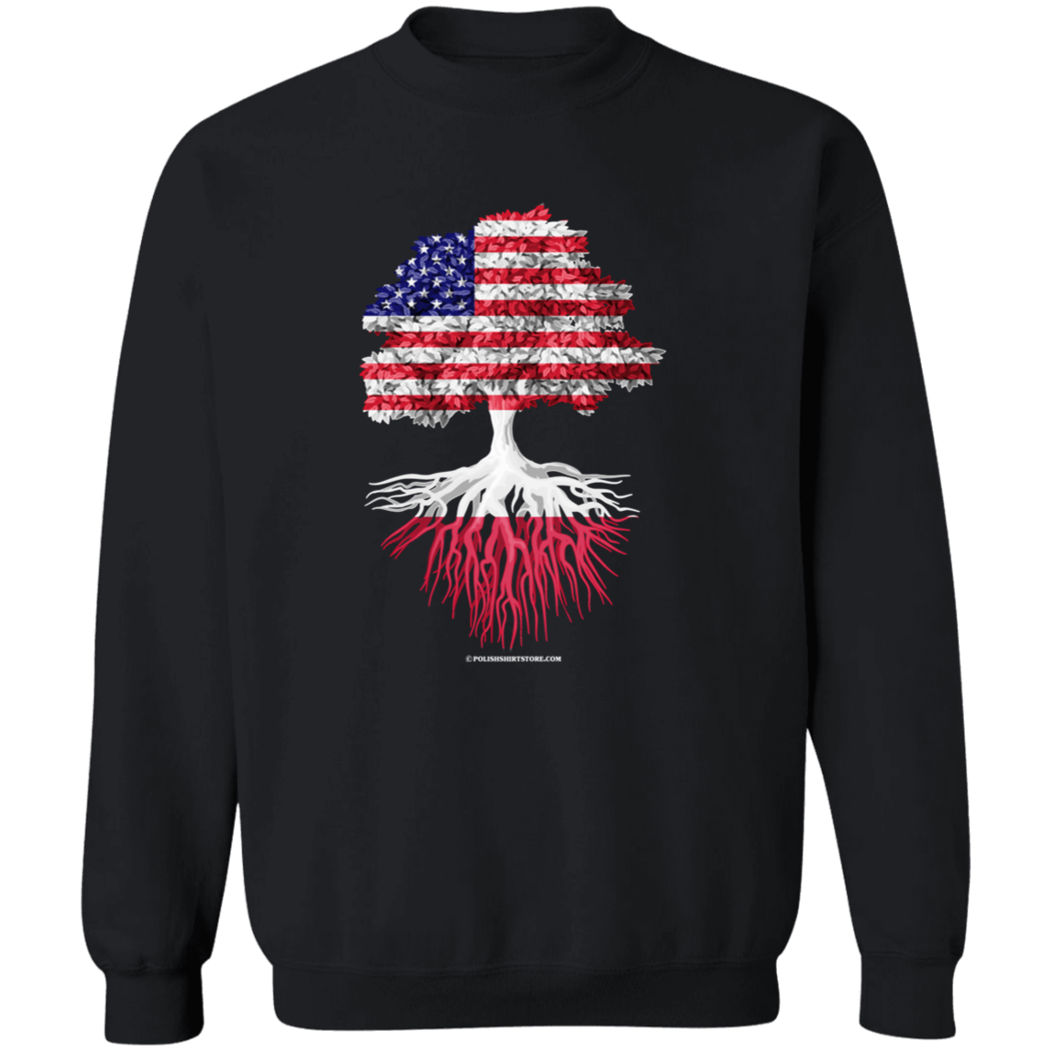 American With Polish Ancestry Family Tree Apparel CustomCat G180 Crewneck Pullover Sweatshirt Black S