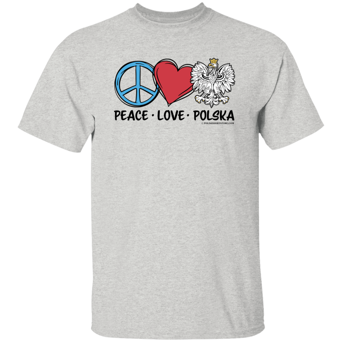 Peace Love Polska T-Shirts CustomCat Ash S 