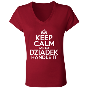 Keep Calm And Let Dziadek Handle It - B6005 Ladies' Jersey V-Neck T-Shirt / Red / S - Polish Shirt Store