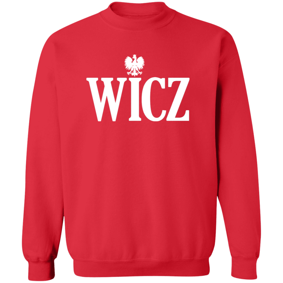 WICZ Polish Surname Ending Apparel CustomCat G180 Crewneck Pullover Sweatshirt Red S