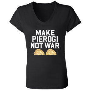 Make Pierogi Not War - B6005 Ladies' Jersey V-Neck T-Shirt / Black / S - Polish Shirt Store